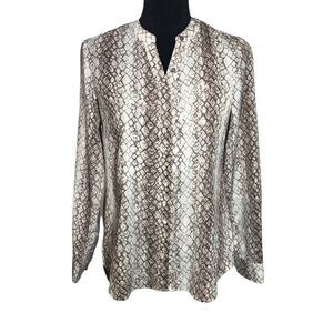 Apt. 9 Snakeskin Print Button Up Blouse in Brown/Gray/White - Sz S